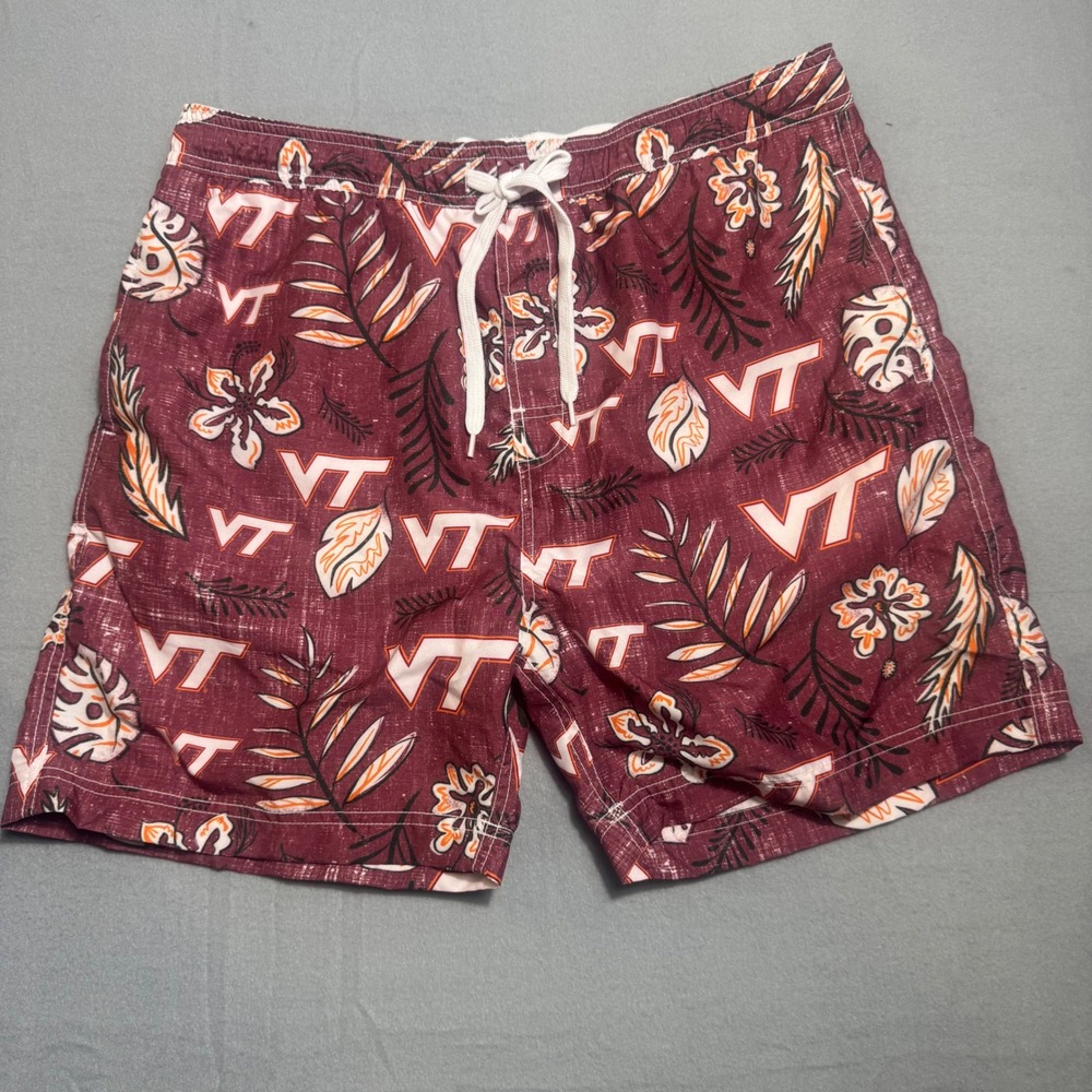 Wes and Willy Virginia Tech Hokies Maroon Tropical Floral Swim Trunks Mens XL